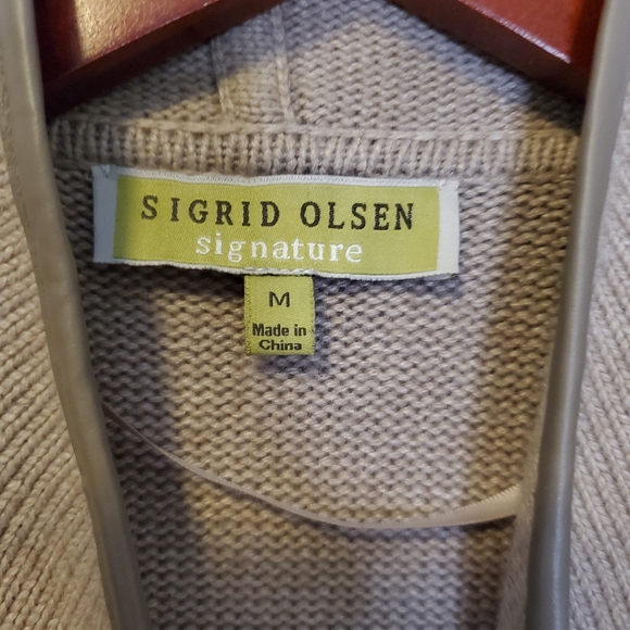 Sigrid Olsen Signature Open Front Cardigan Duster Leather Trim - Picture 10 of 12